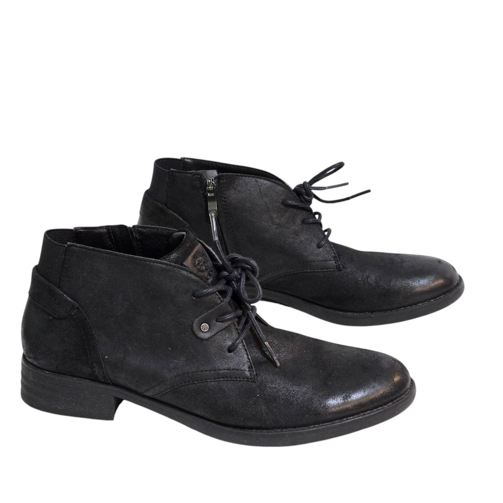Bussola Tyra Hercules Chukka Ankle Boots Womens 42 Black Leather Lace Up + Zip